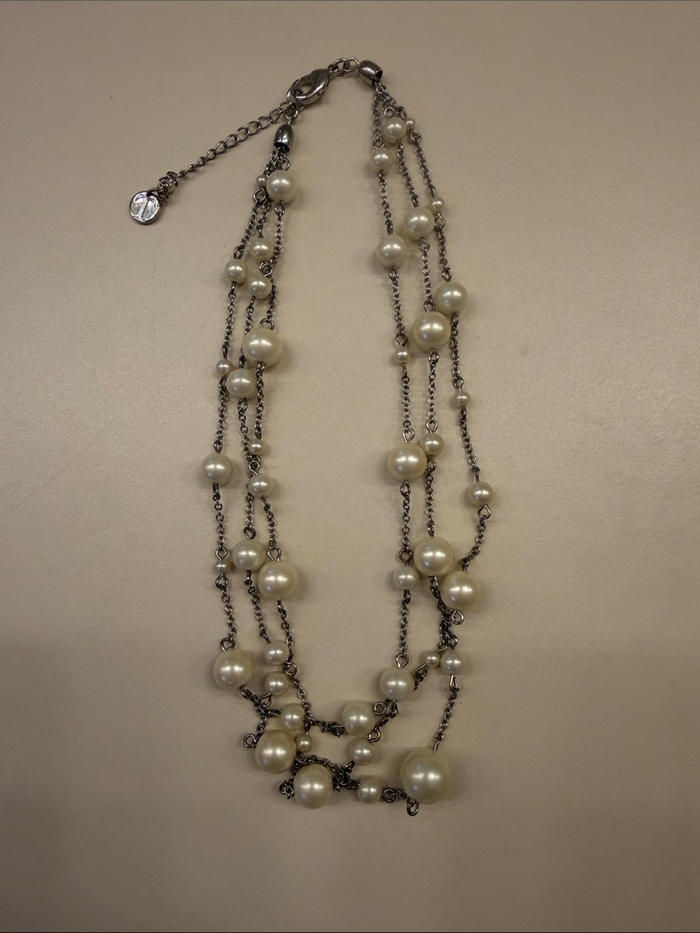Talbots Pearl Multi-Strand Necklace with Silver Chains